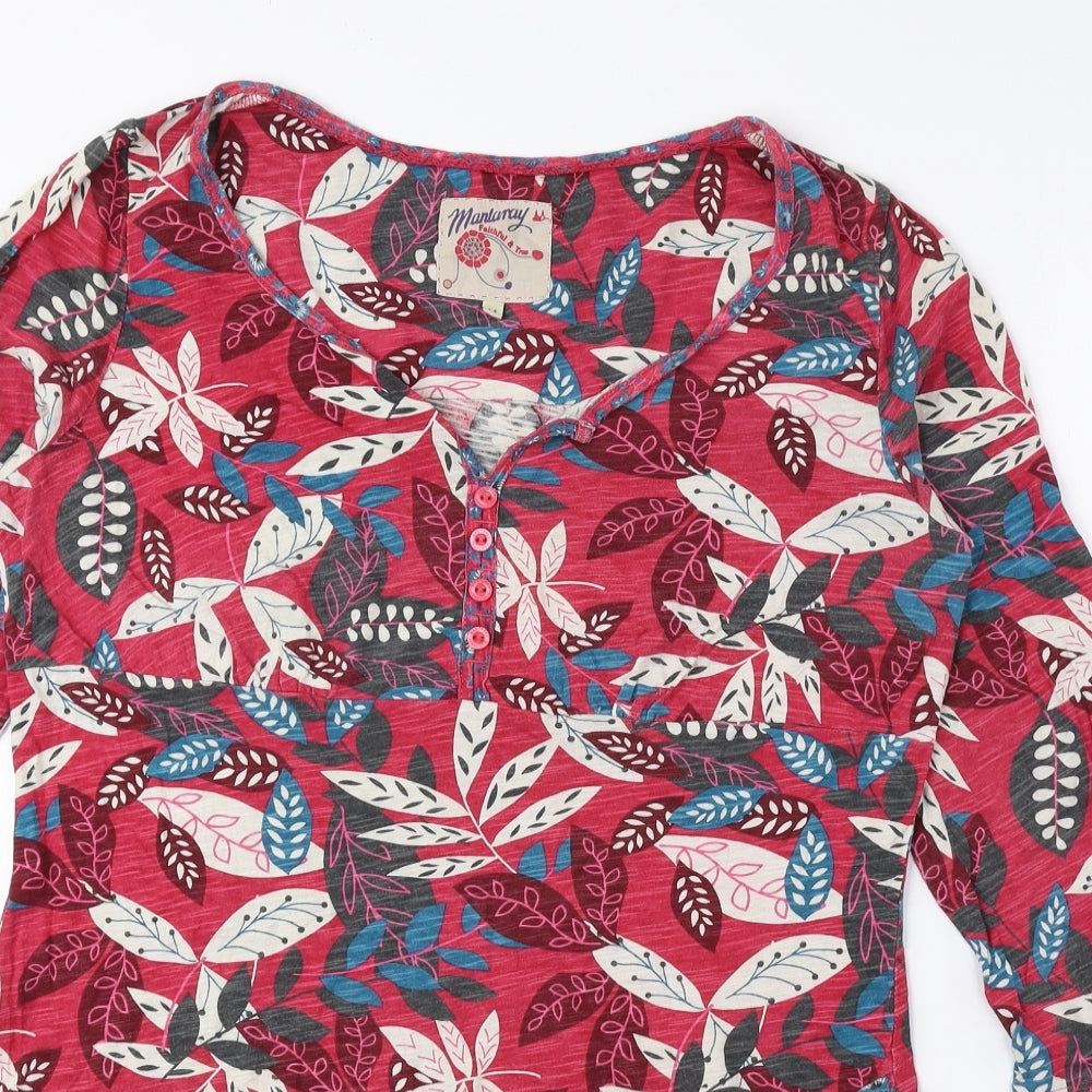 MANTARAY PRODUCTS Womens Multicoloured Floral 100% Cotton Basic Blouse Size 14 V-Neck