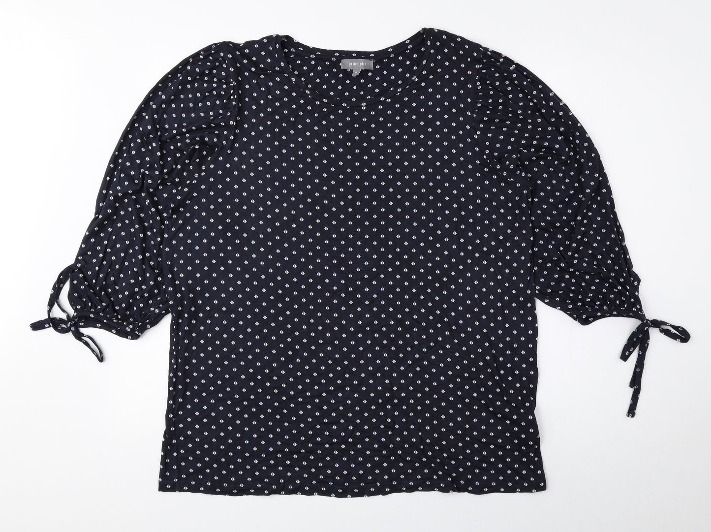 Principles Womens Blue Geometric Viscose Basic Blouse Size 18 Round Neck