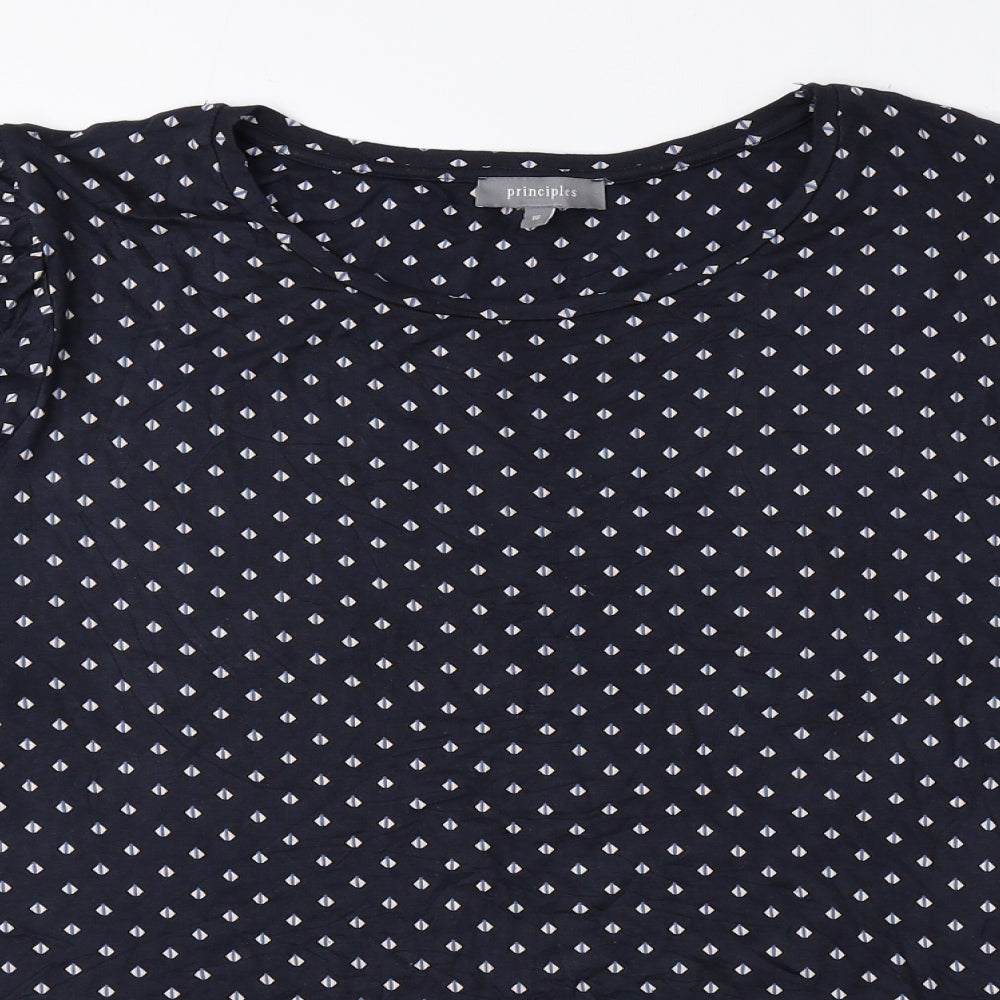 Principles Womens Blue Geometric Viscose Basic Blouse Size 18 Round Neck