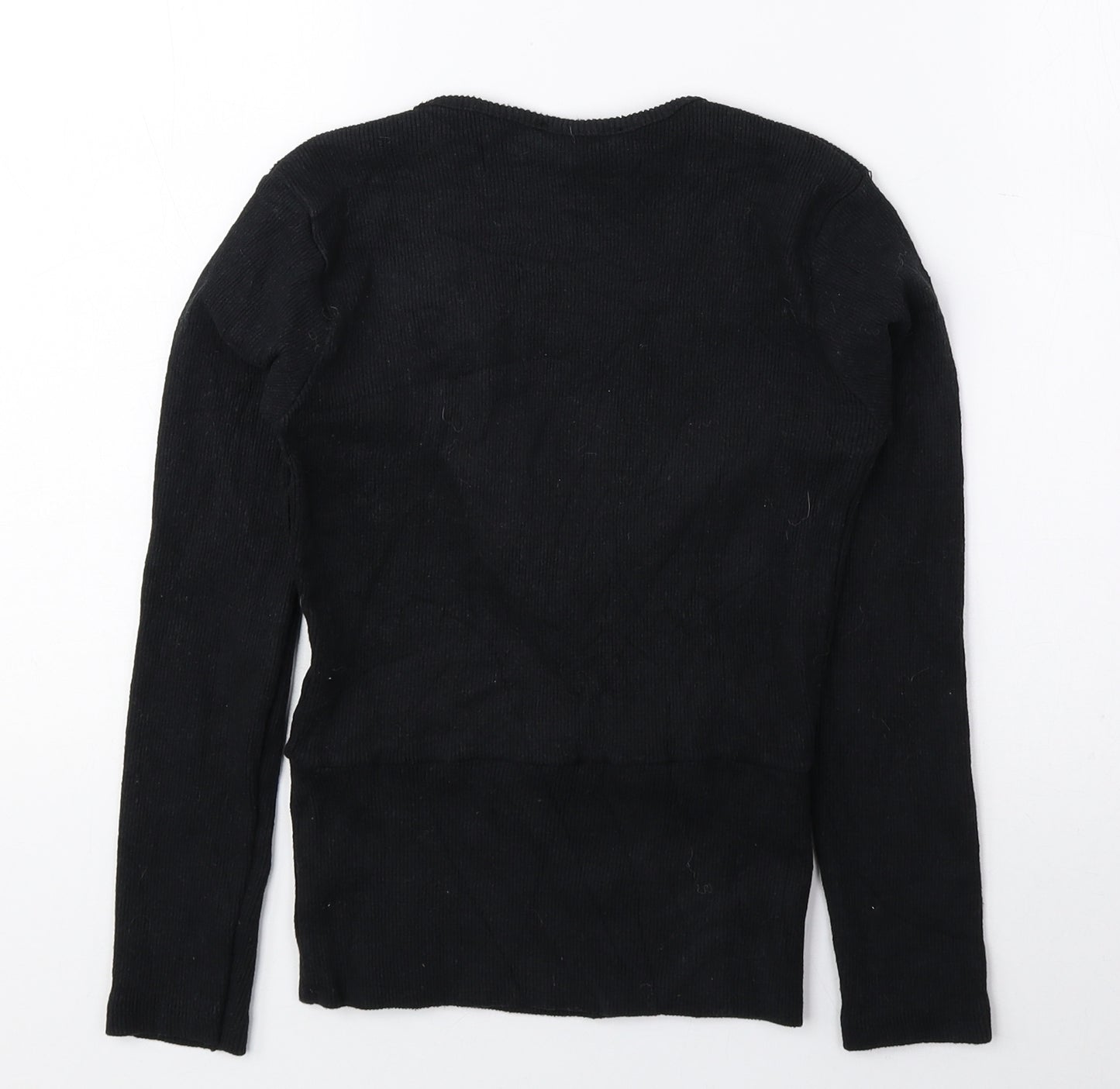 Lacati Womens Black V-Neck Polyester Pullover Jumper Size S - Ribbed