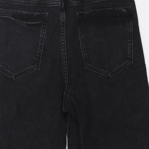 Marks and Spencer Womens Black Cotton Boyfriend Shorts Size 6 L10 in Regular Zip