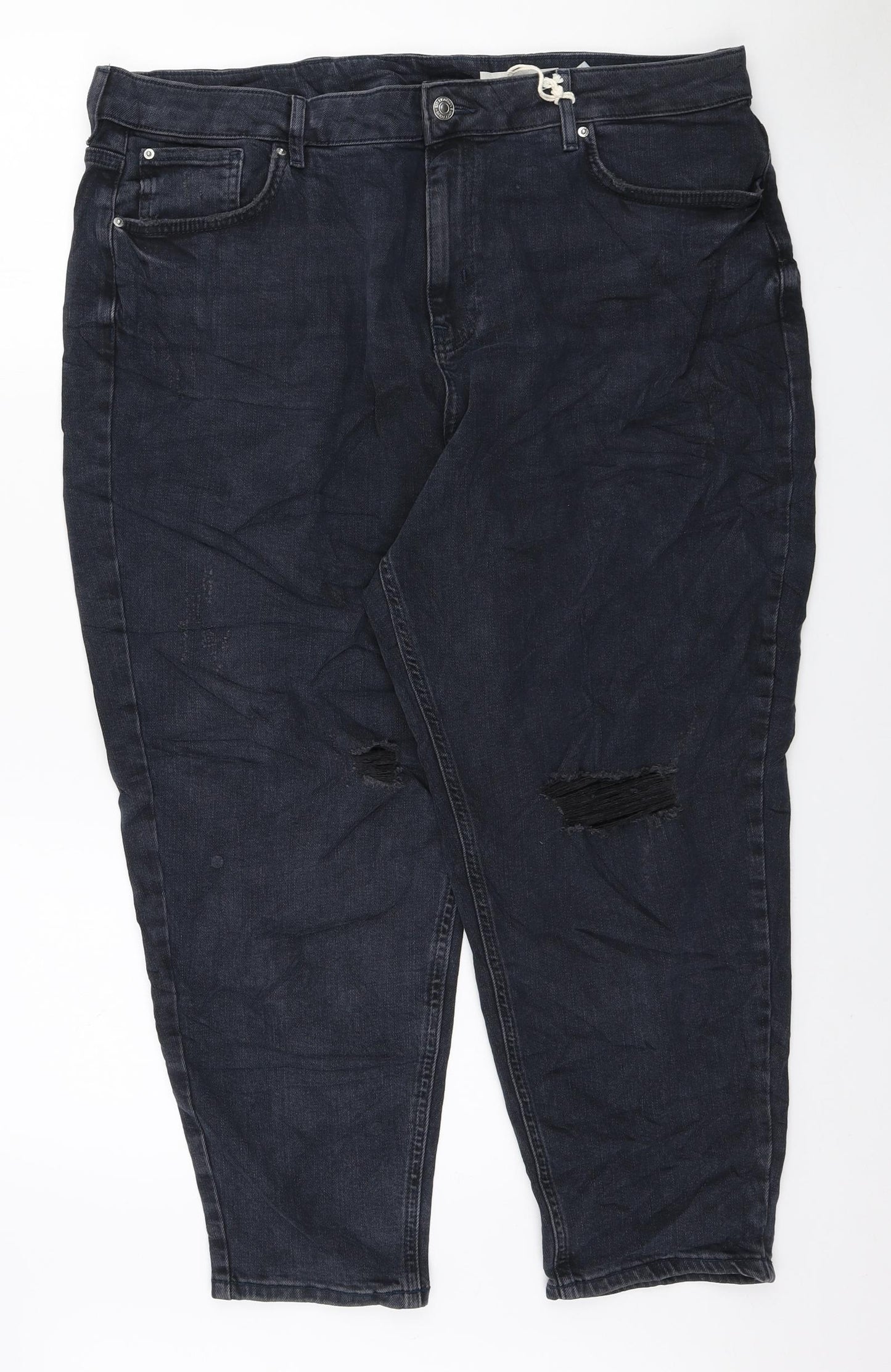 Marks and Spencer Womens Blue Cotton Mom Jeans Size 20 L25 in Regular Zip