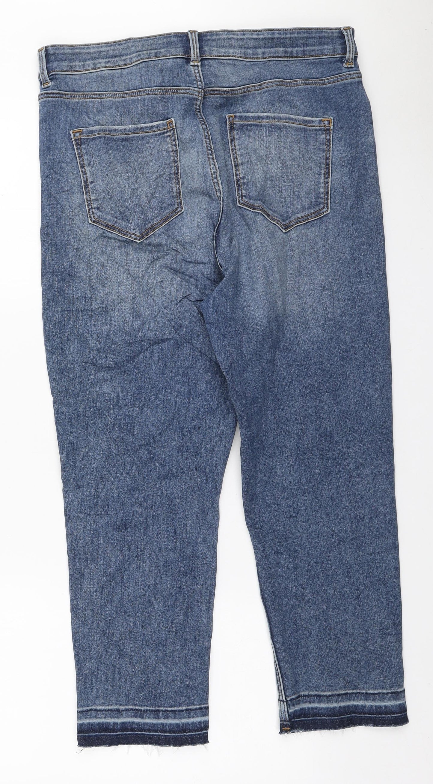 Marks and Spencer Womens Blue Polyester Cropped Jeans Size 14 L22 in Regular Zip - Distressed hem