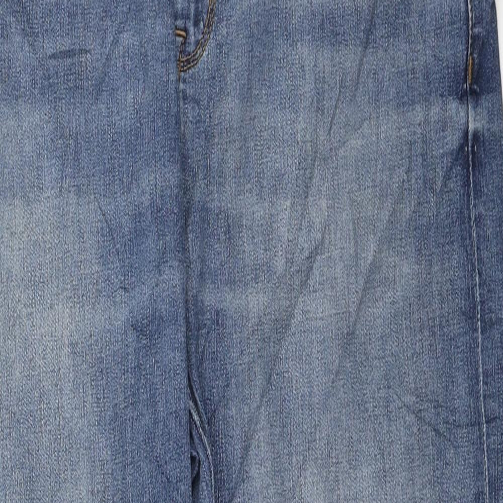 Marks and Spencer Womens Blue Polyester Cropped Jeans Size 14 L22 in Regular Zip - Distressed hem