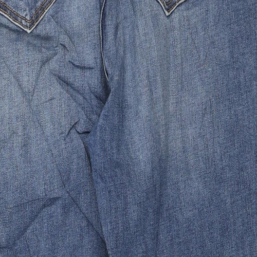 Marks and Spencer Womens Blue Polyester Cropped Jeans Size 14 L22 in Regular Zip - Distressed hem