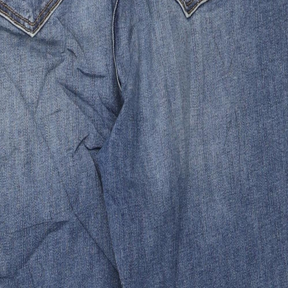 Marks and Spencer Womens Blue Polyester Cropped Jeans Size 14 L22 in Regular Zip - Distressed hem