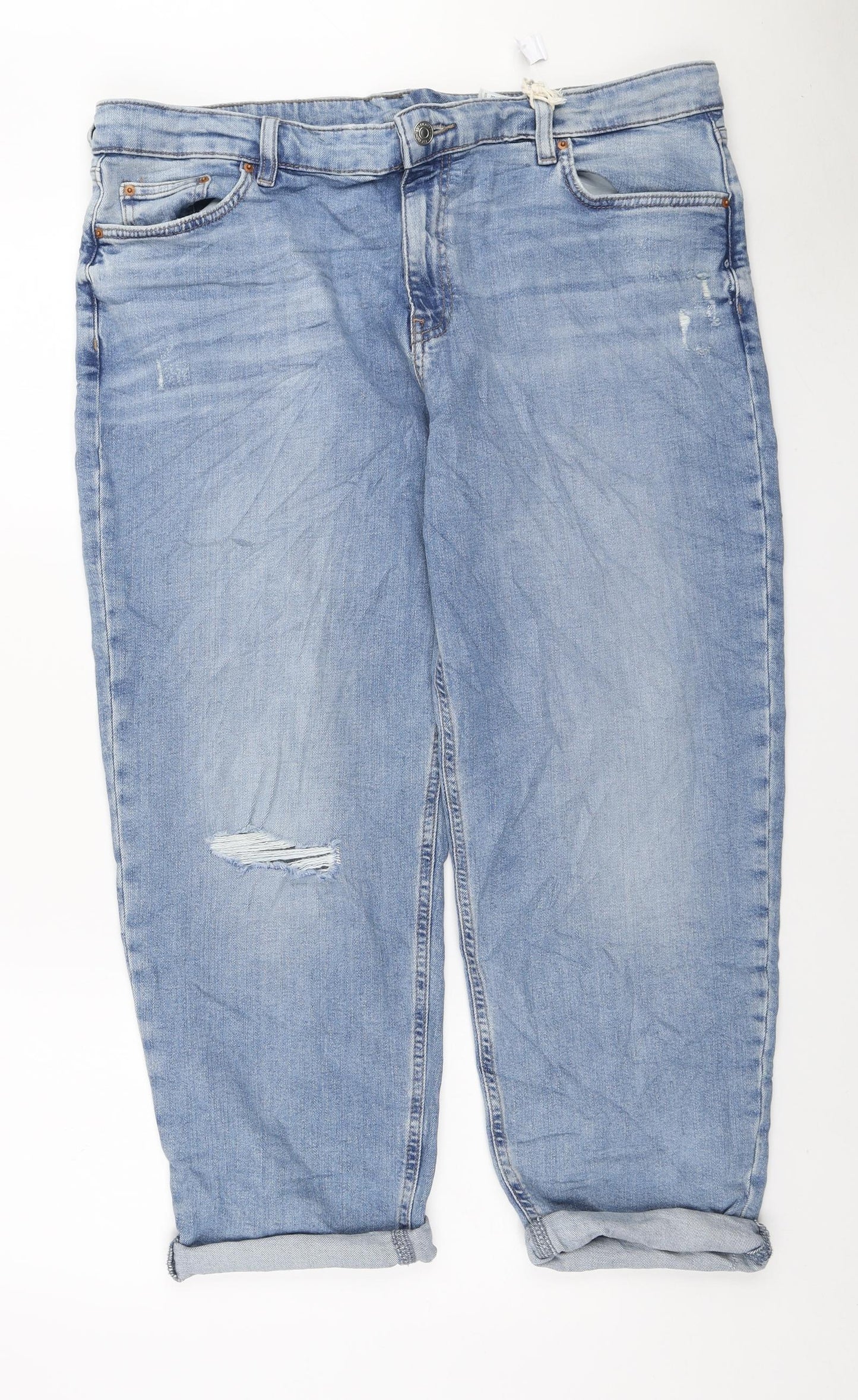 Marks and Spencer Womens Blue Cotton Boyfriend Jeans Size 18 L25 in Regular Zip