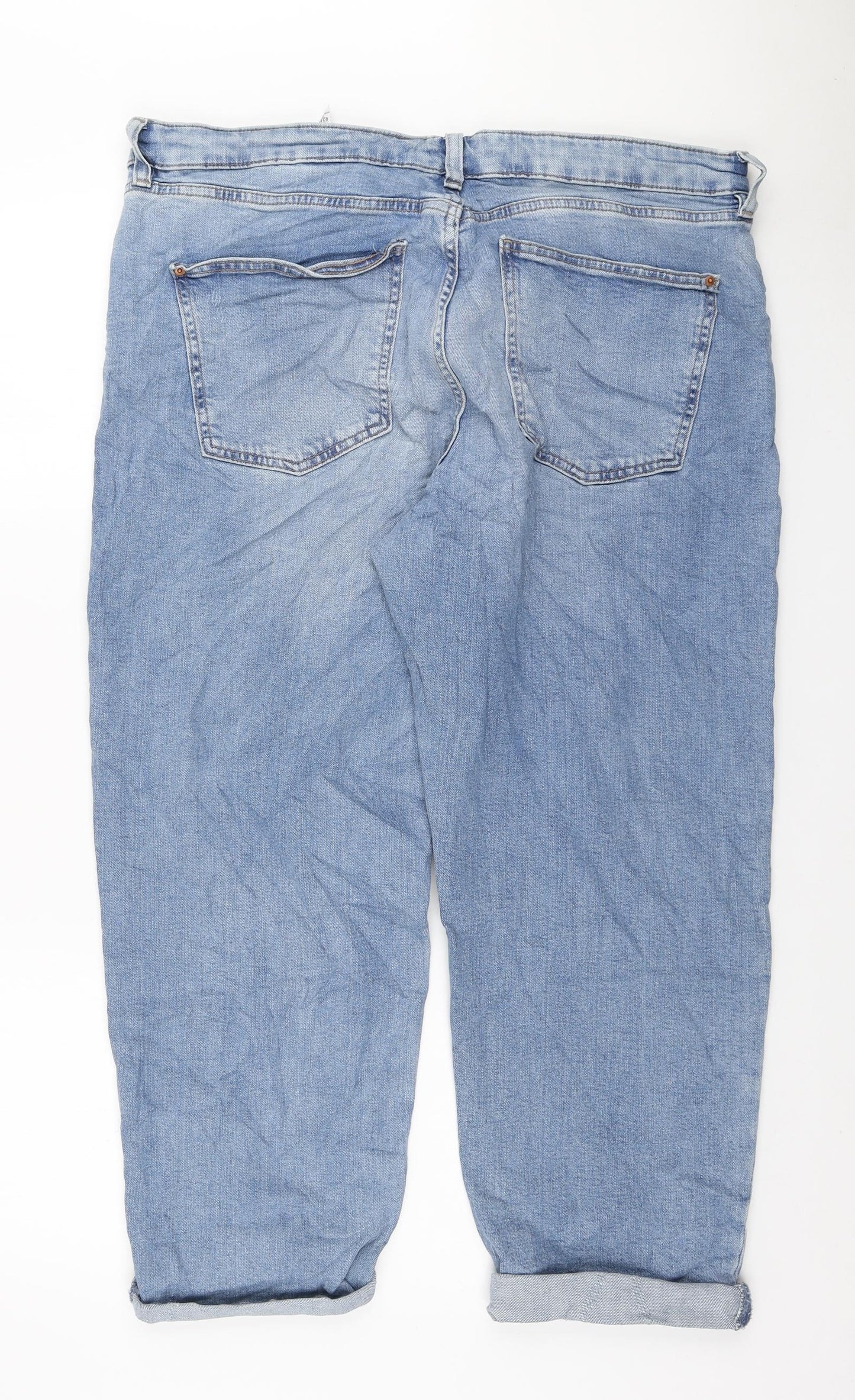 Marks and Spencer Womens Blue Cotton Boyfriend Jeans Size 18 L25 in Regular Zip