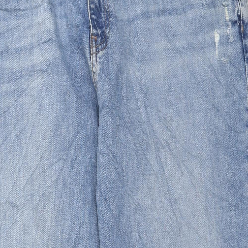 Marks and Spencer Womens Blue Cotton Boyfriend Jeans Size 18 L25 in Regular Zip