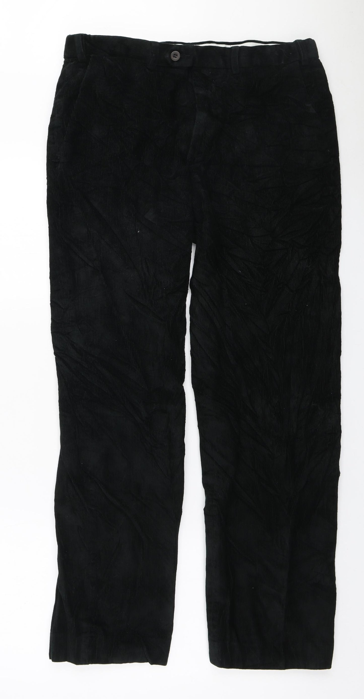 Marks and Spencer Mens Green Cotton Trousers Size 34 in L33 in Regular Zip