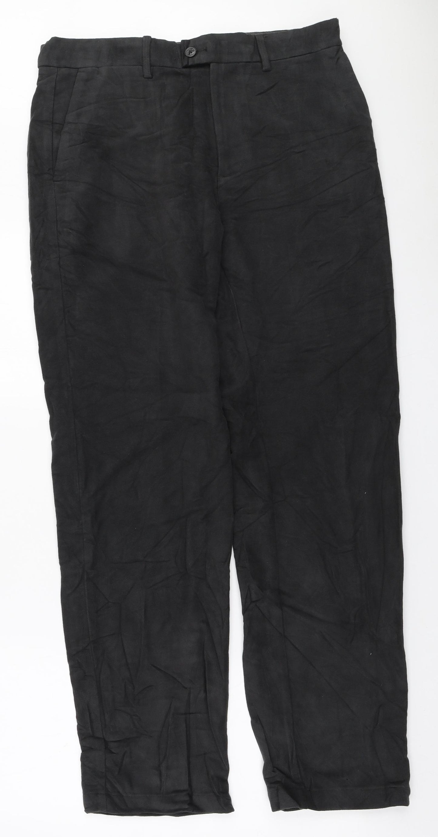 Marks and Spencer Mens Grey Cotton Chino Trousers Size 34 in L33 in Regular Zip