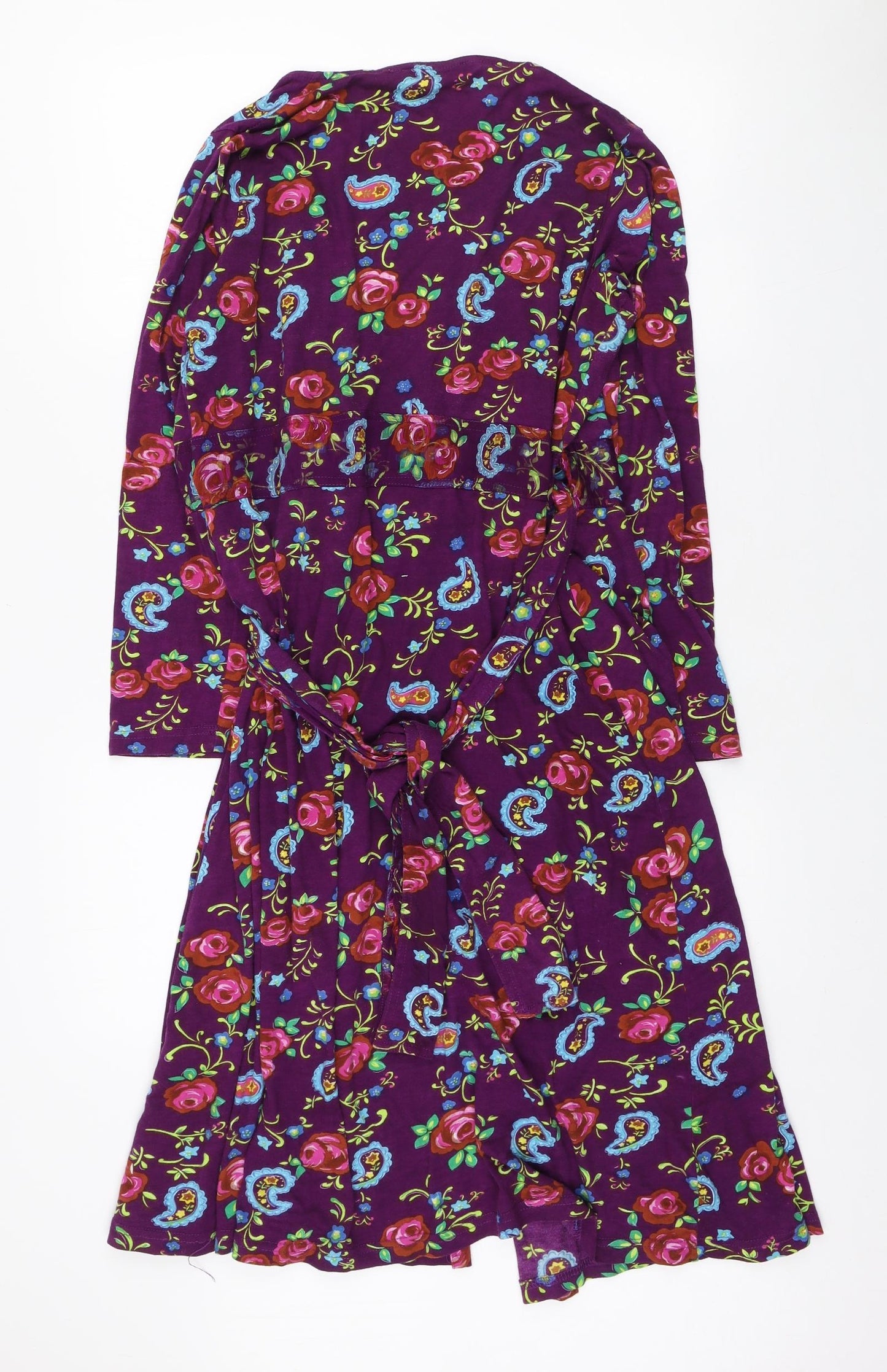 Uttam London Womens Purple Floral Viscose Wrap Dress Size M V-Neck Tie