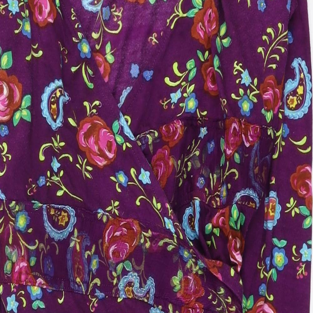 Uttam London Womens Purple Floral Viscose Wrap Dress Size M V-Neck Tie