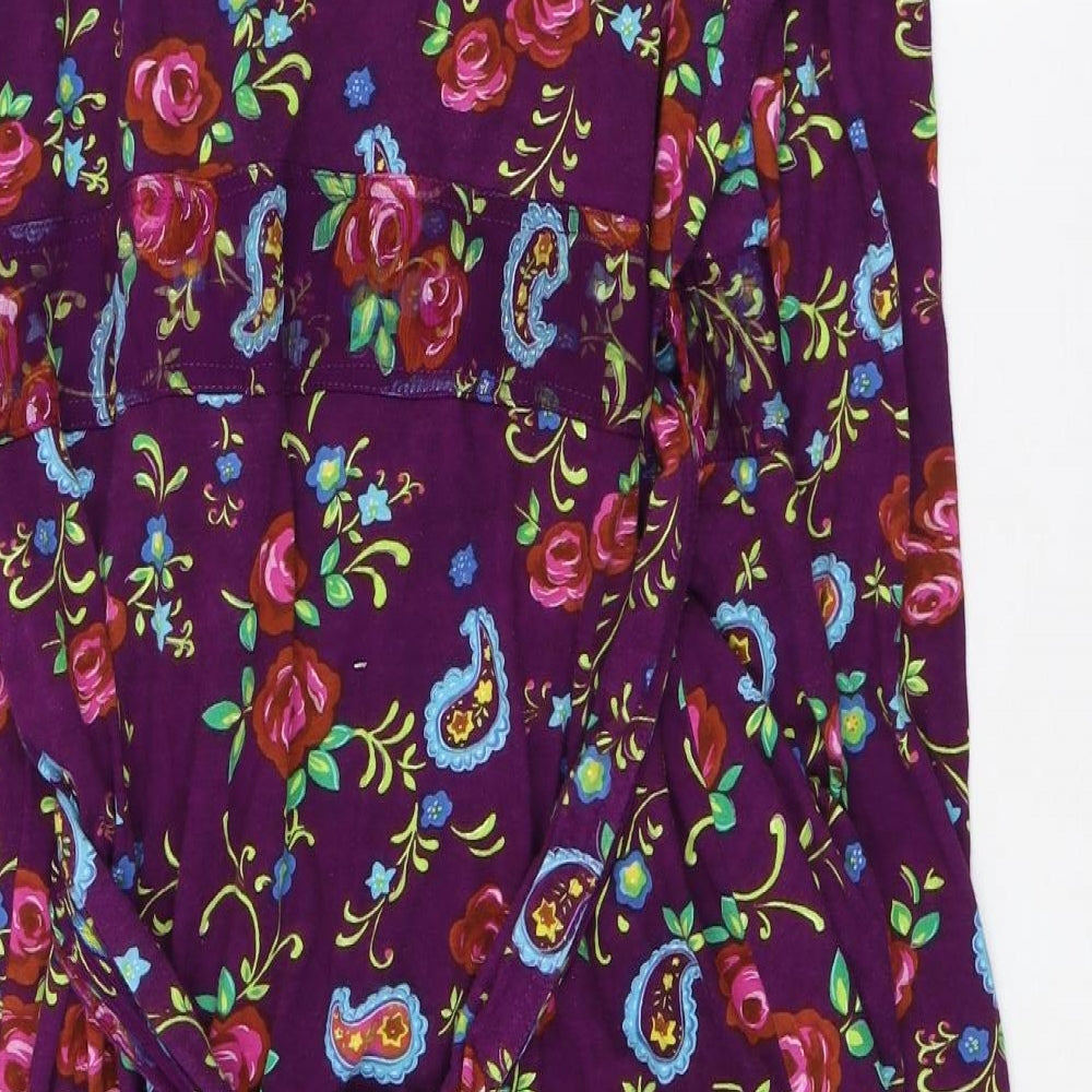 Uttam London Womens Purple Floral Viscose Wrap Dress Size M V-Neck Tie