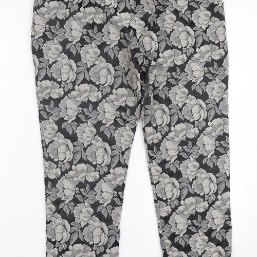 TU Womens Grey Floral Polyester Trousers Size 10 L26 in Regular Zip