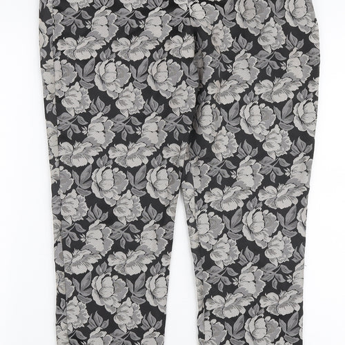 TU Womens Grey Floral Polyester Trousers Size 10 L26 in Regular Zip