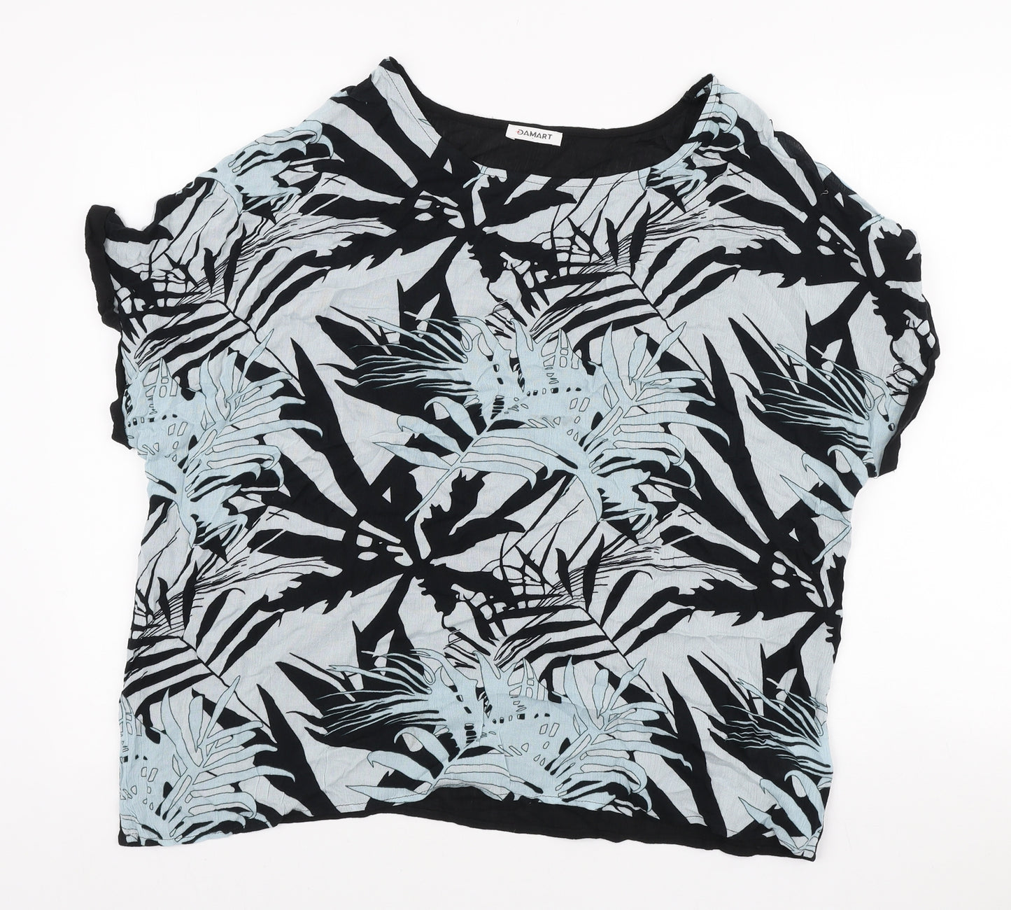 Damart Womens Black Floral Viscose Basic T-Shirt Size 14 Boat Neck