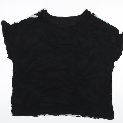 Damart Womens Black Floral Viscose Basic T-Shirt Size 14 Boat Neck