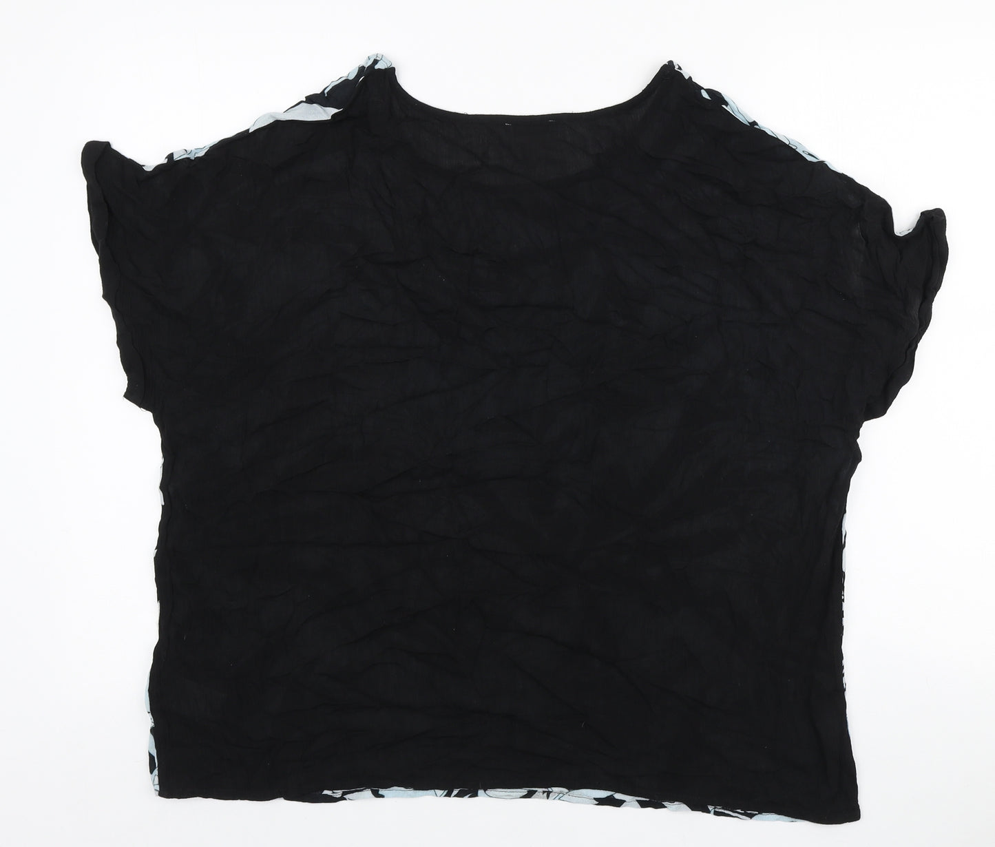 Damart Womens Black Floral Viscose Basic T-Shirt Size 14 Boat Neck