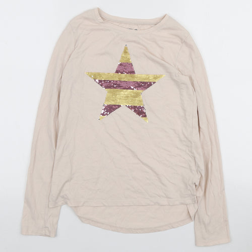 Gap Girls Pink Polyester Pullover T-Shirt Size 13 Years Round Neck Pullover - Reversible sequins star