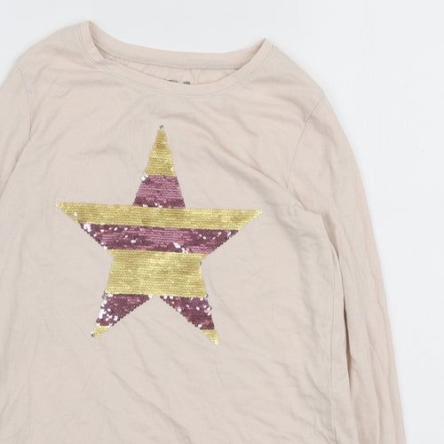 Gap Girls Pink Polyester Pullover T-Shirt Size 13 Years Round Neck Pullover - Reversible sequins star
