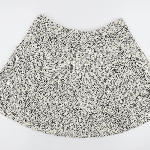 Topshop Womens Ivory Animal Print Polyester Skater Skirt Size 12