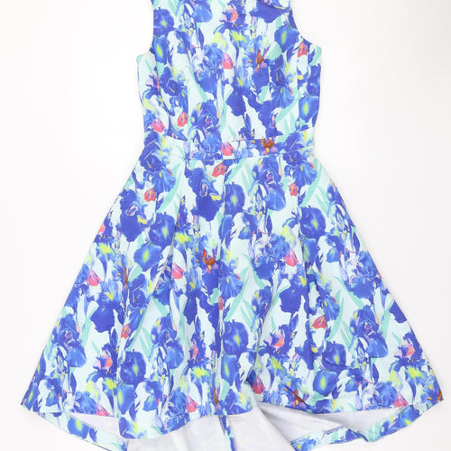 befree Fashion Womens Blue Floral Polyester Skater Dress Size S V-Neck Zip