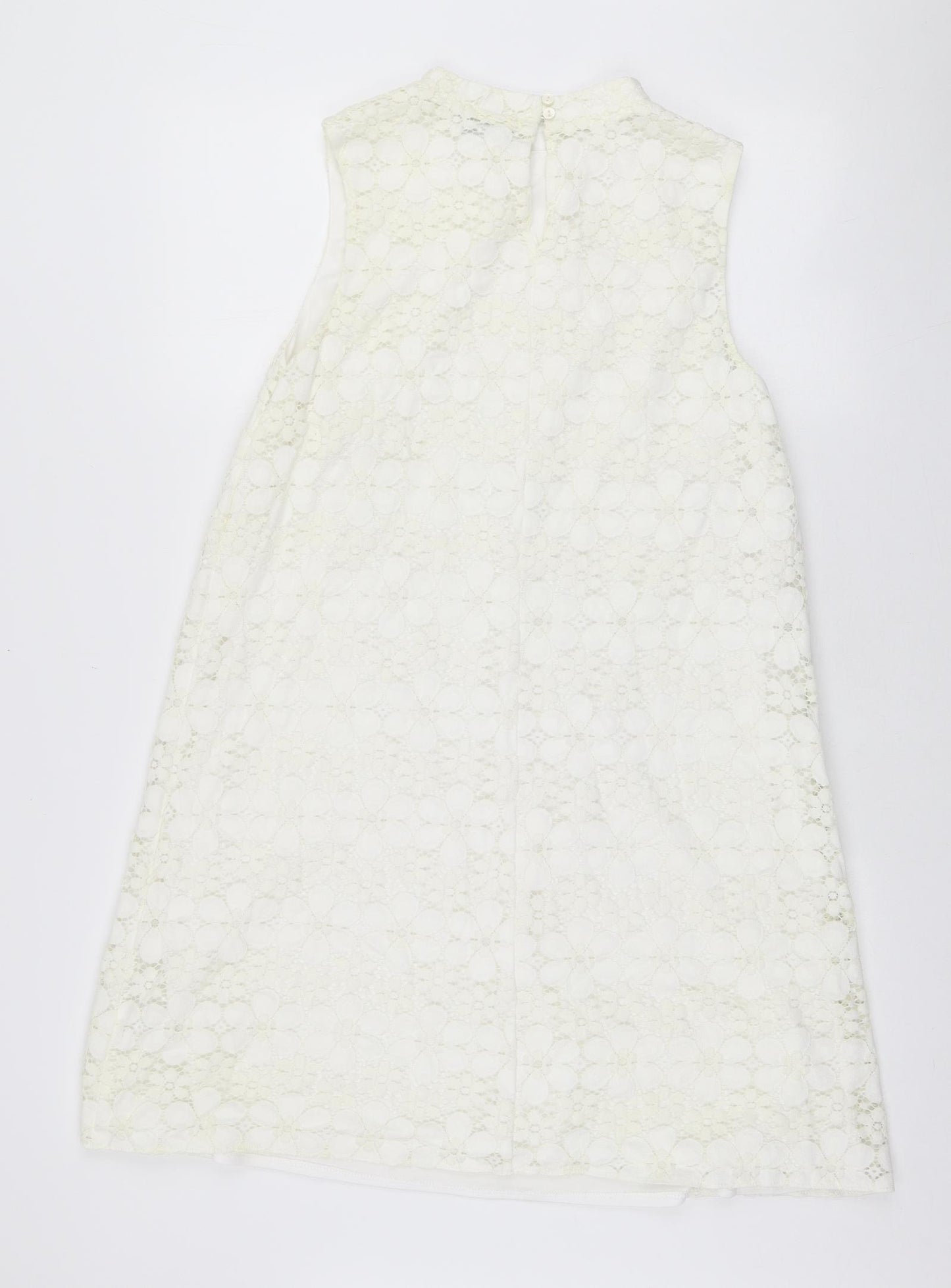 F&F Womens White Floral Nylon A-Line Size 18 Round Neck Button