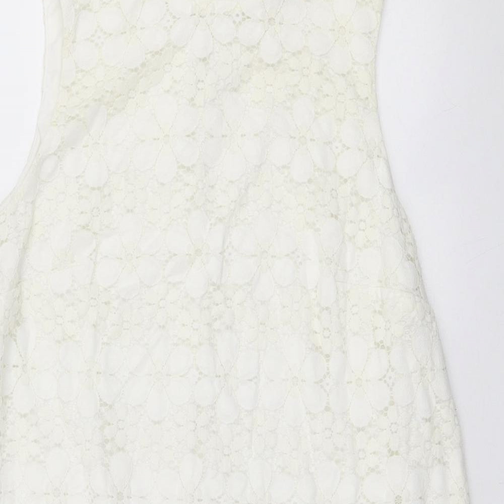 F&F Womens White Floral Nylon A-Line Size 18 Round Neck Button