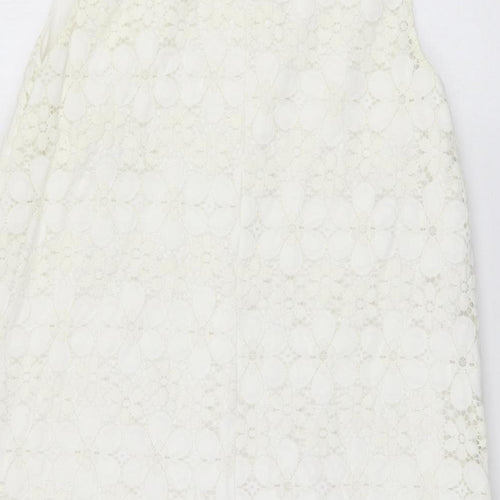 F&F Womens White Floral Nylon A-Line Size 18 Round Neck Button