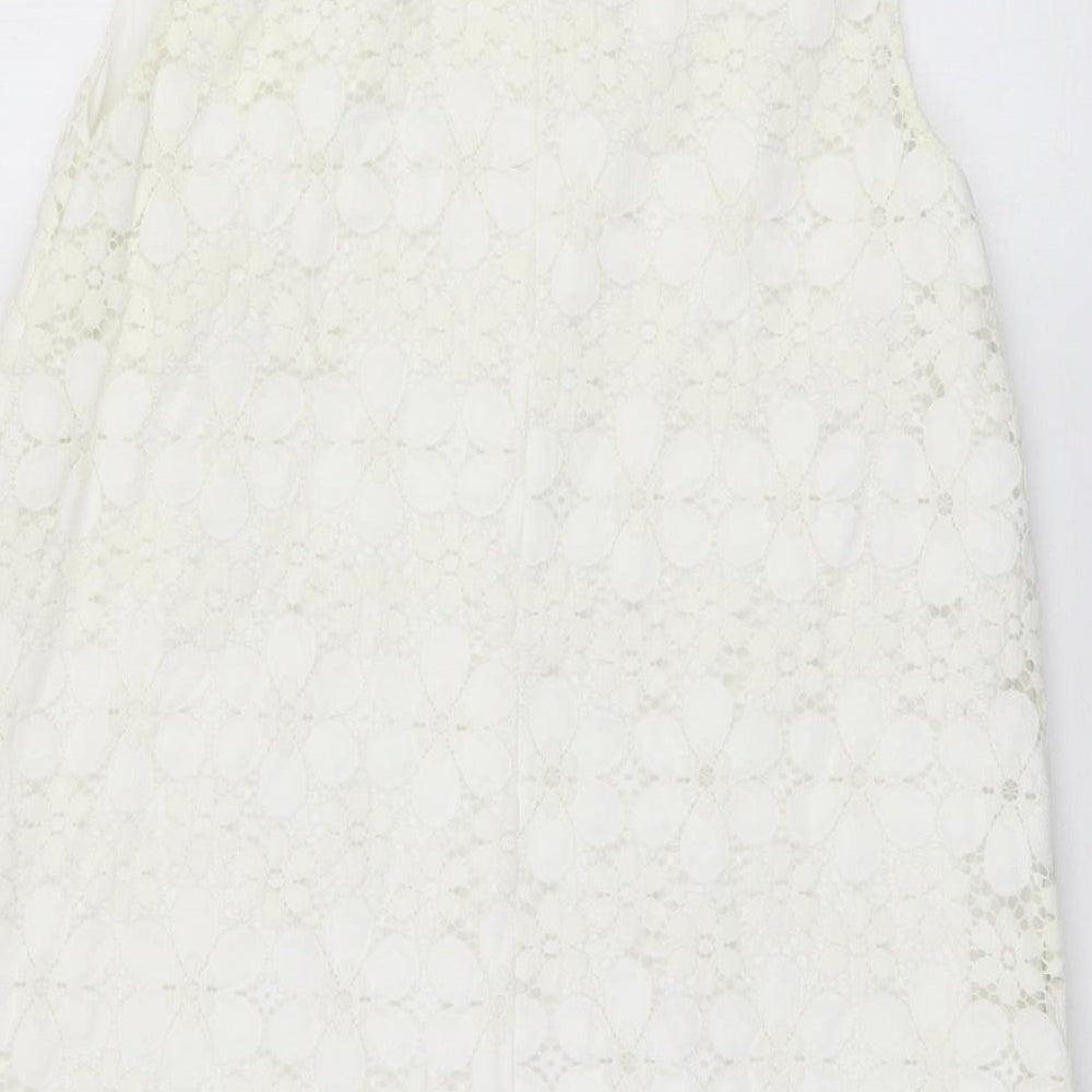 F&F Womens White Floral Nylon A-Line Size 18 Round Neck Button