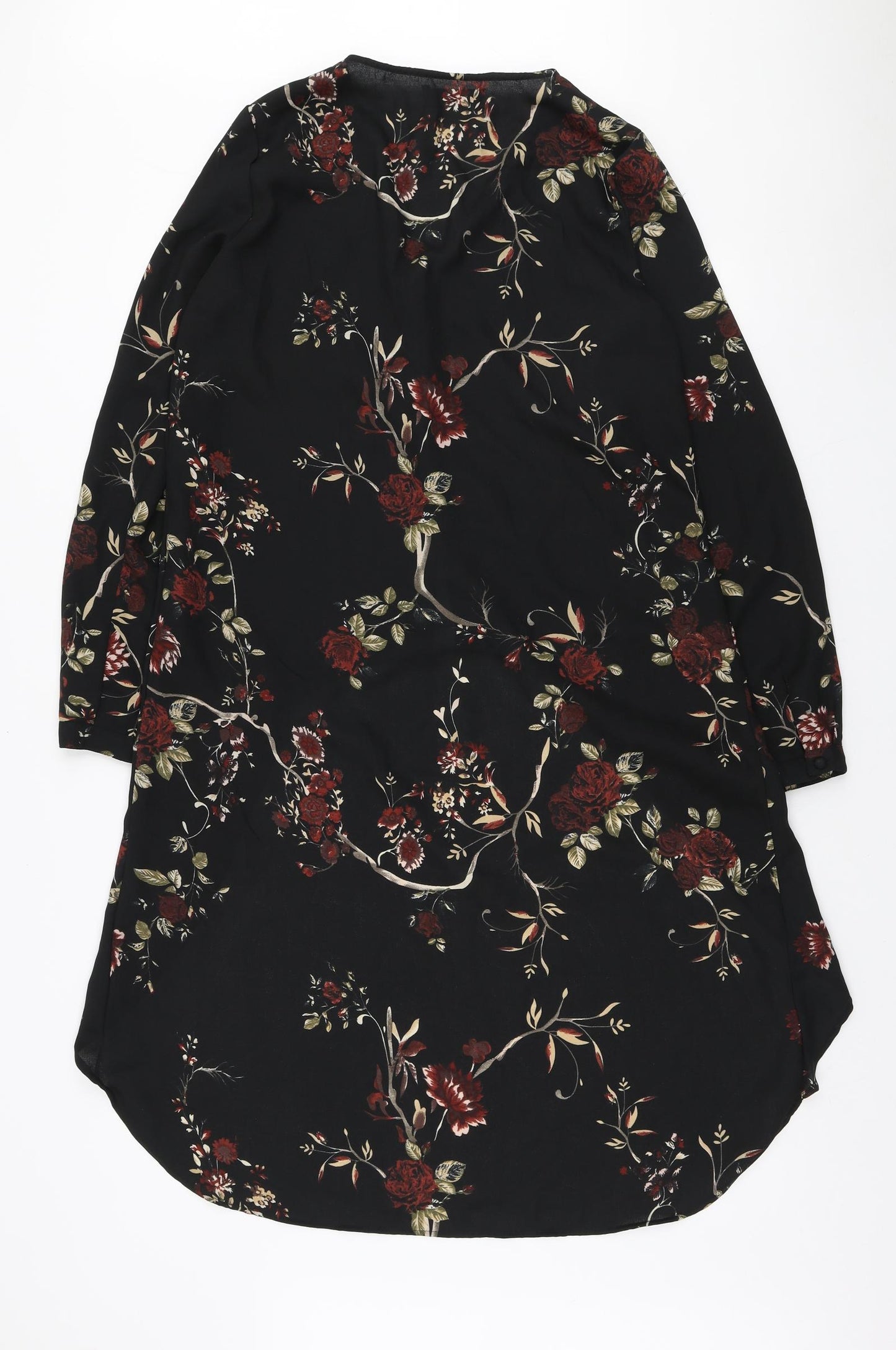 VERO MODA Womens Black Floral Polyester Tunic Blouse Size M V-Neck