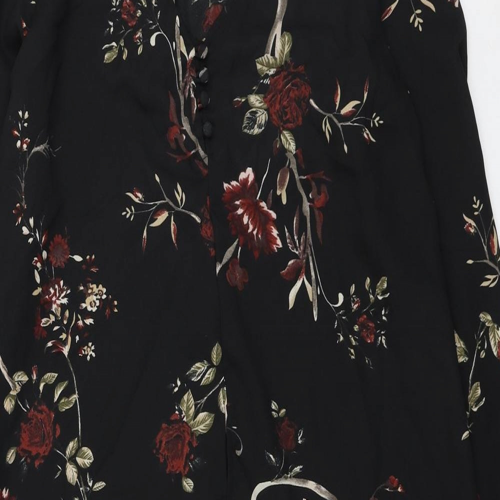 VERO MODA Womens Black Floral Polyester Tunic Blouse Size M V-Neck