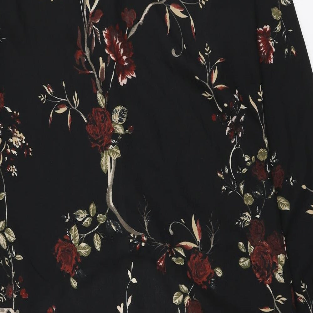 VERO MODA Womens Black Floral Polyester Tunic Blouse Size M V-Neck