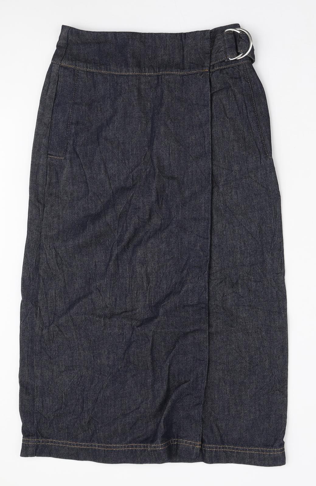 Autograph Womens Blue Cotton Straight & Pencil Skirt Size 6 Zip