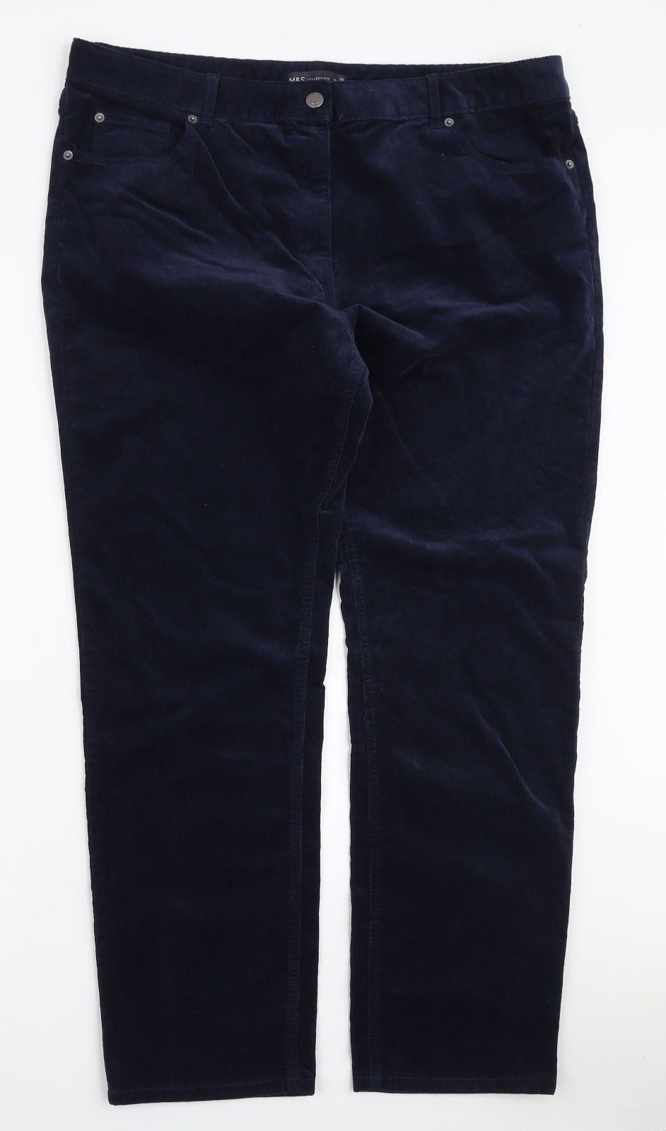 Marks and Spencer Womens Blue Cotton Straight Jeans Size 18 L28 in Regular Zip