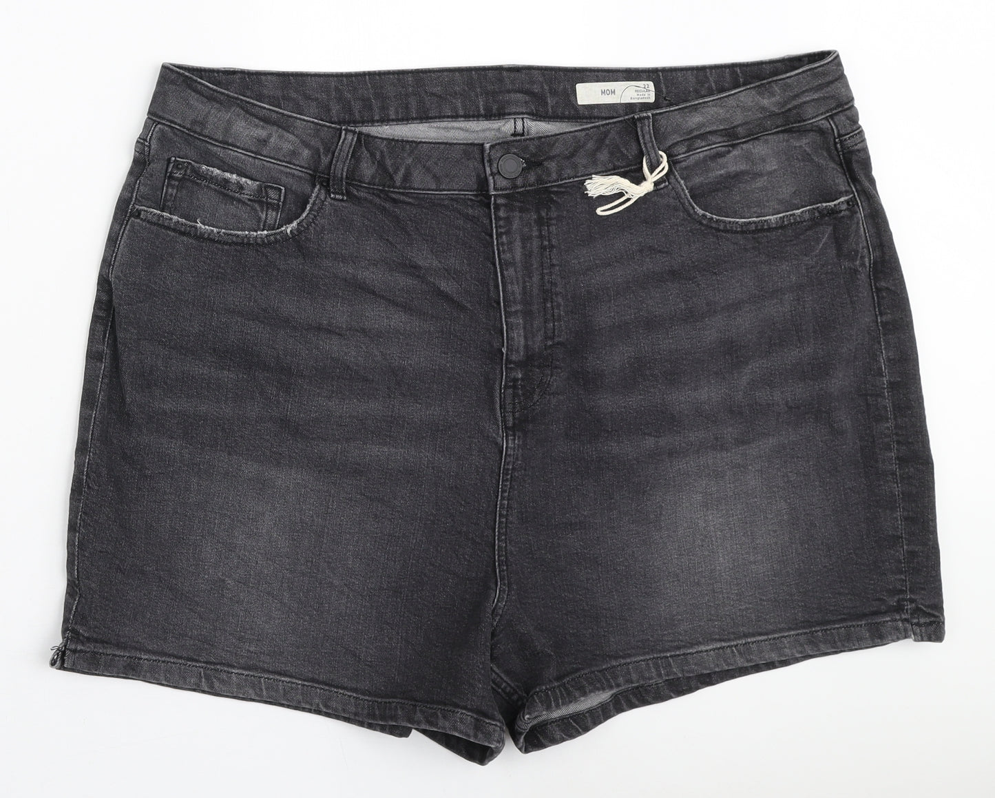 Marks and Spencer Womens Grey Cotton Mom Shorts Size 22 L3 in Regular Zip