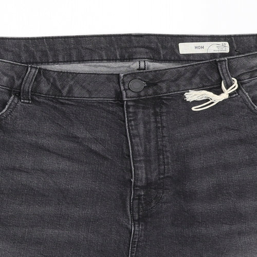 Marks and Spencer Womens Grey Cotton Mom Shorts Size 22 L3 in Regular Zip