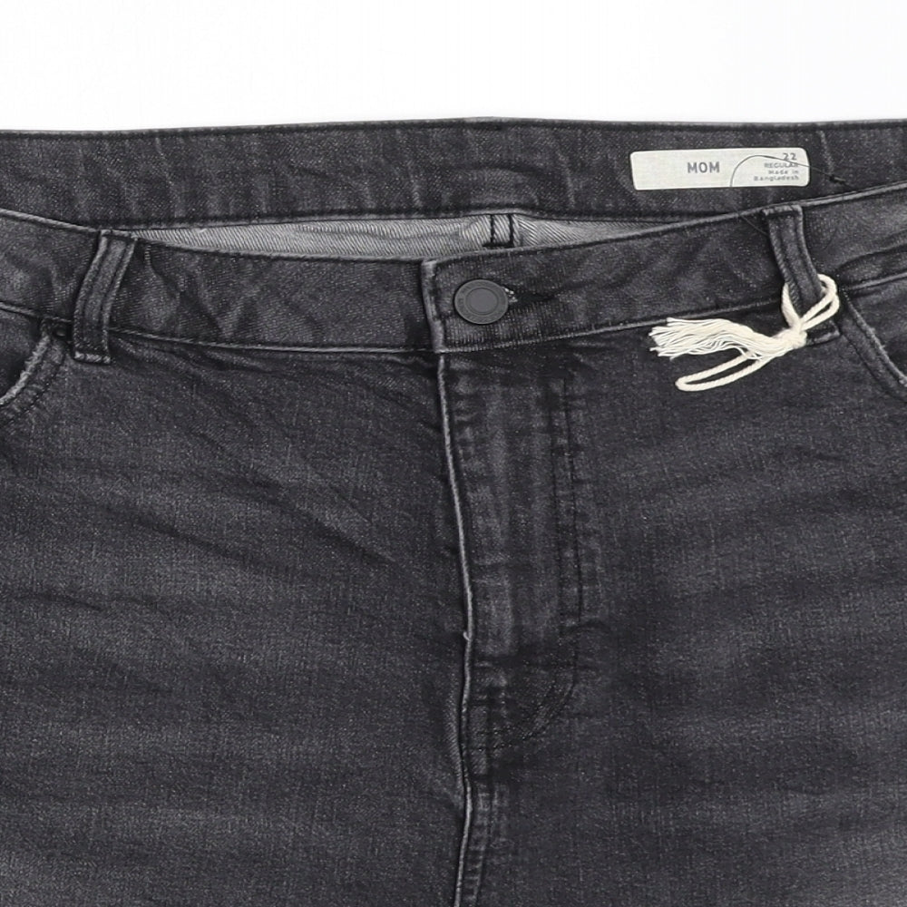 Marks and Spencer Womens Grey Cotton Mom Shorts Size 22 L3 in Regular Zip