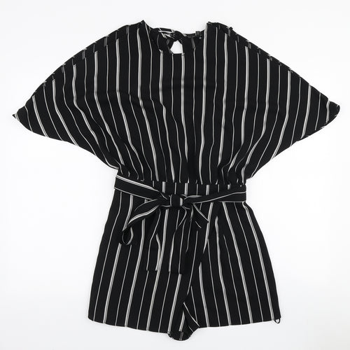 River Island Womens Black Striped Polyester Playsuit One-Piece Size 8 L3 in Zip