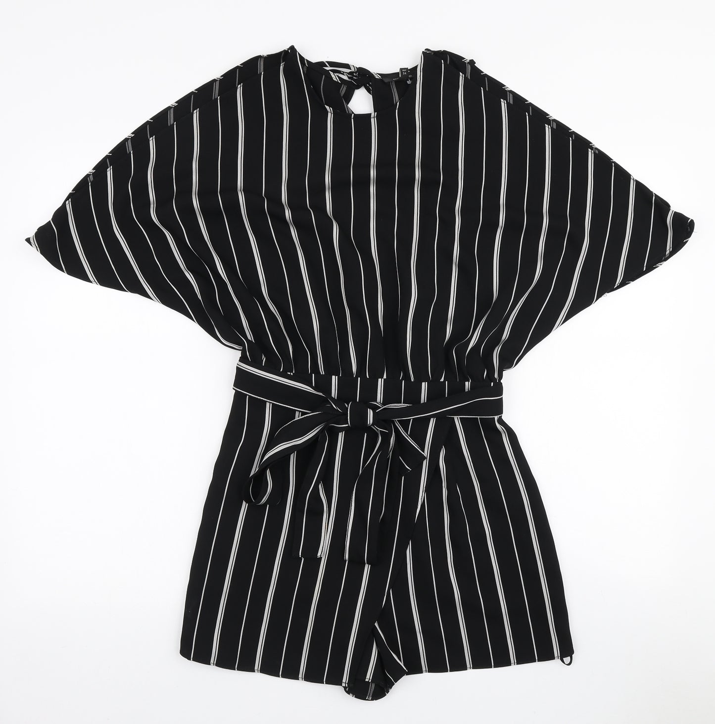 River Island Womens Black Striped Polyester Playsuit One-Piece Size 8 L3 in Zip