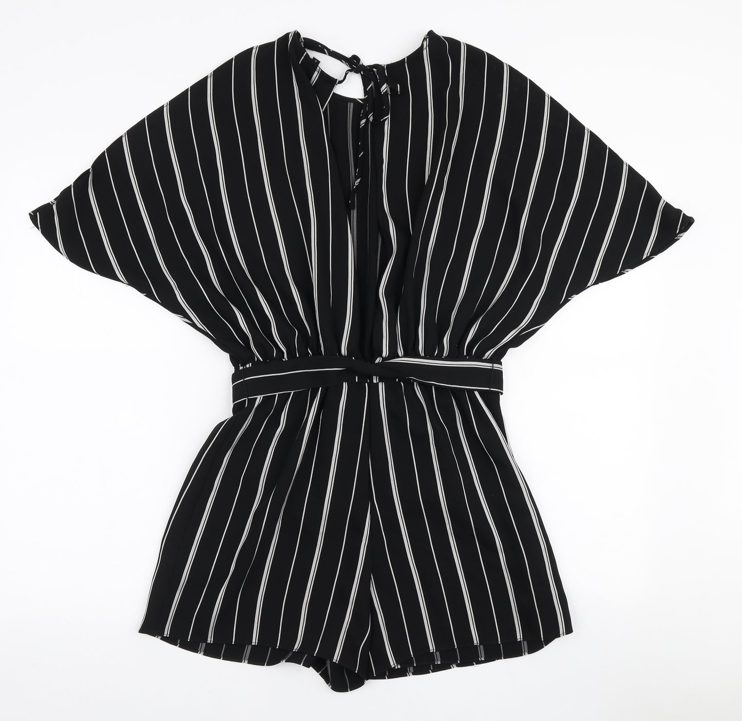 River Island Womens Black Striped Polyester Playsuit One-Piece Size 8 L3 in Zip