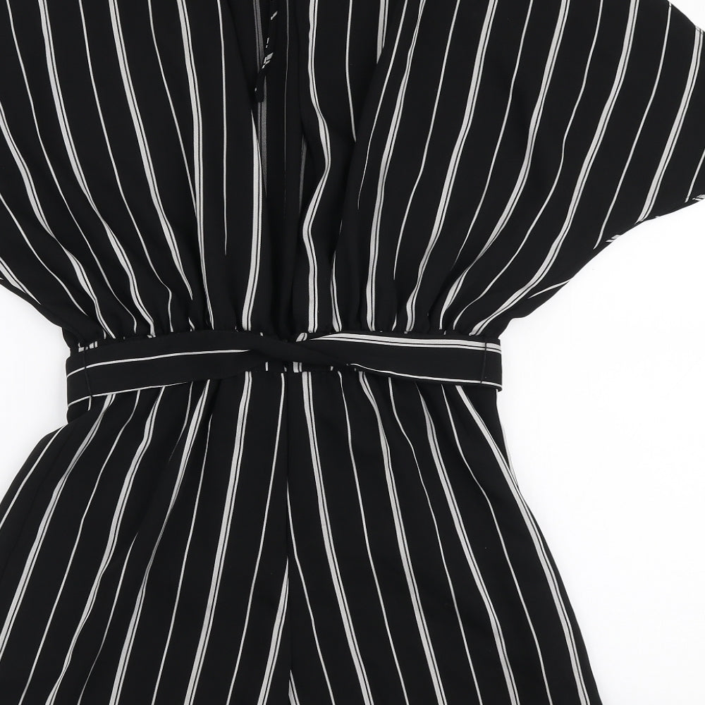 River Island Womens Black Striped Polyester Playsuit One-Piece Size 8 L3 in Zip