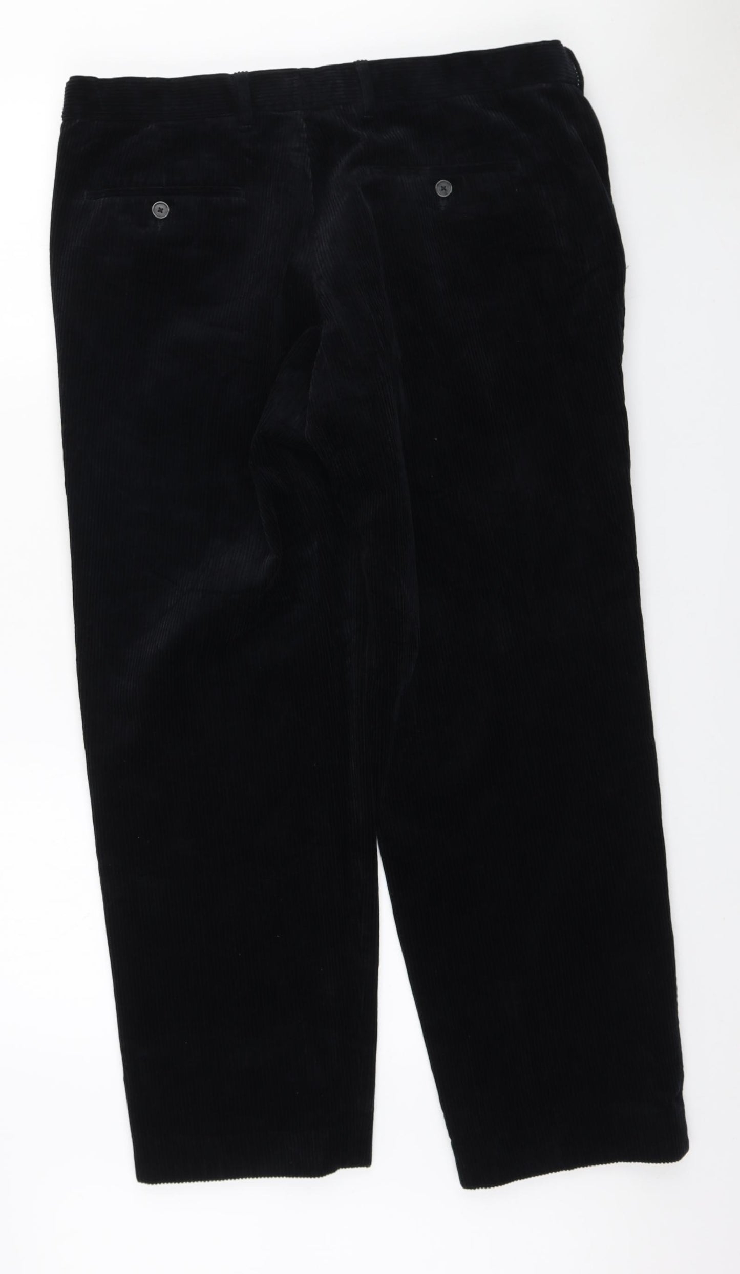 Marks and Spencer Mens Blue Cotton Trousers Size 36 in L29 in Regular Zip