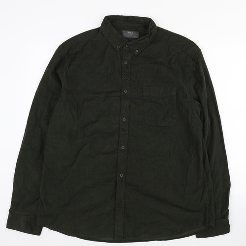Marks and Spencer Mens Green Cotton Button-Up Size XL Collared Button