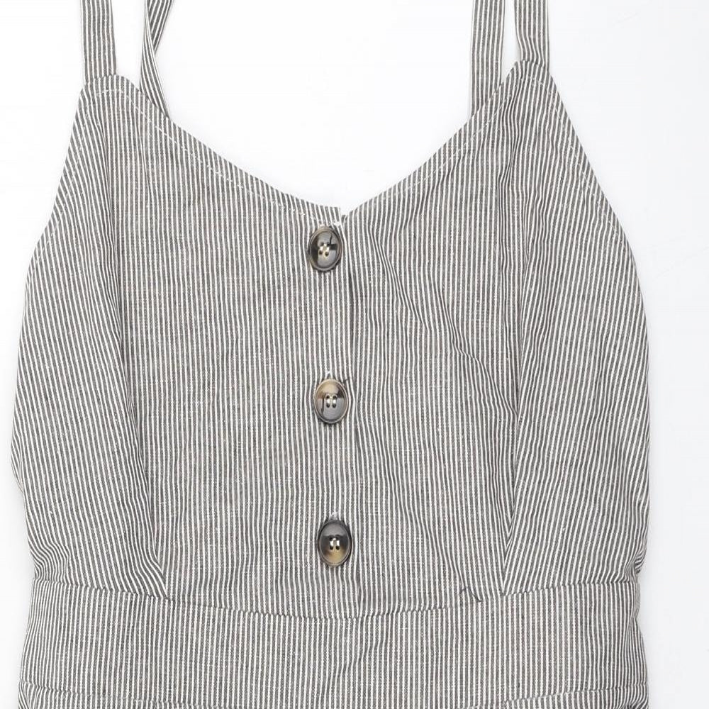 Brave Soul Womens Brown Striped Polyester A-Line Size M V-Neck Button