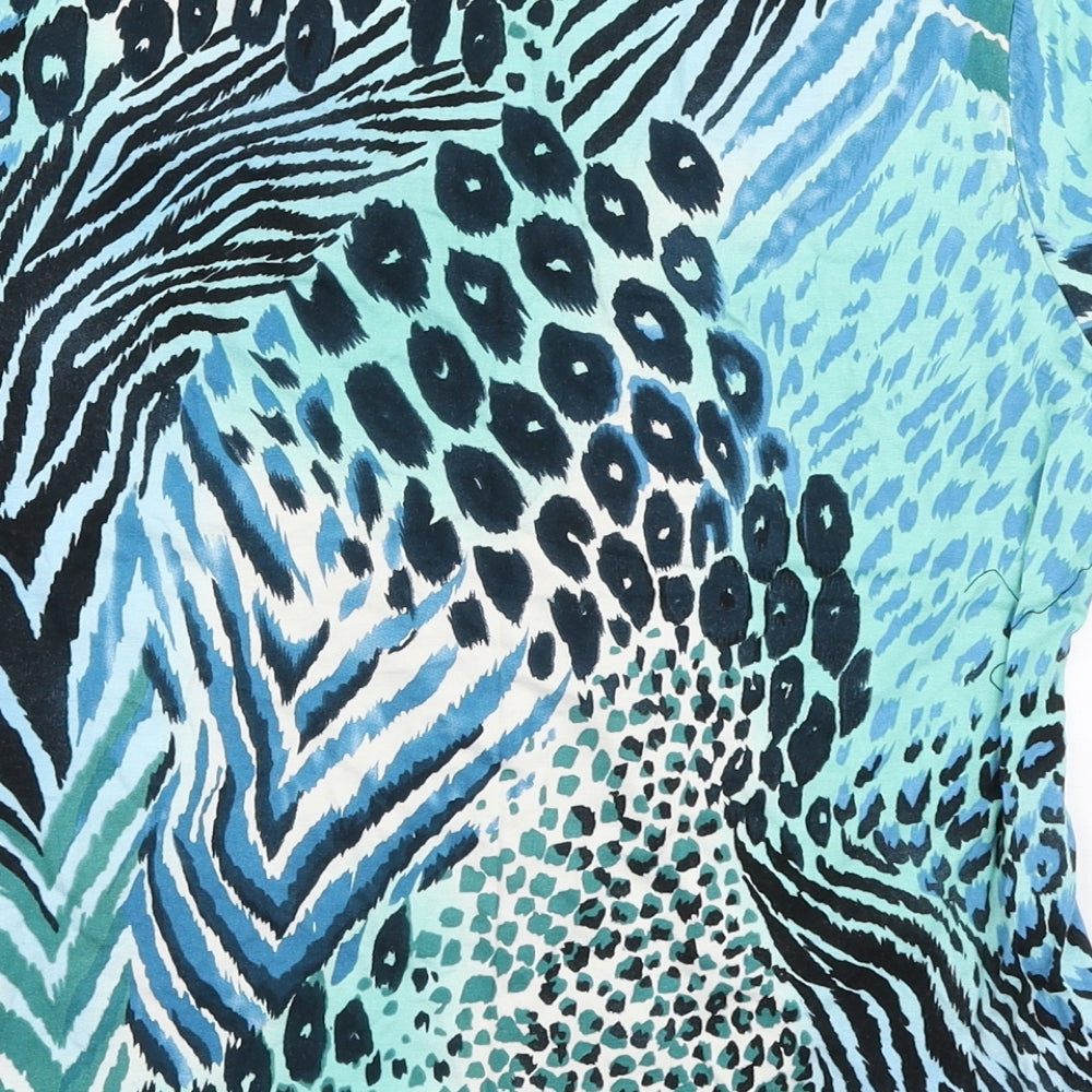 M&Co Womens Blue Animal Print Viscose Basic T-Shirt Size 16 V-Neck