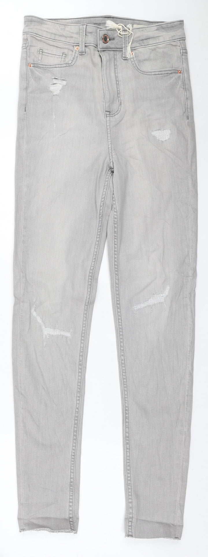 Marks and Spencer Womens Grey Cotton Skinny Jeans Size 8 L29 in Regular Zip