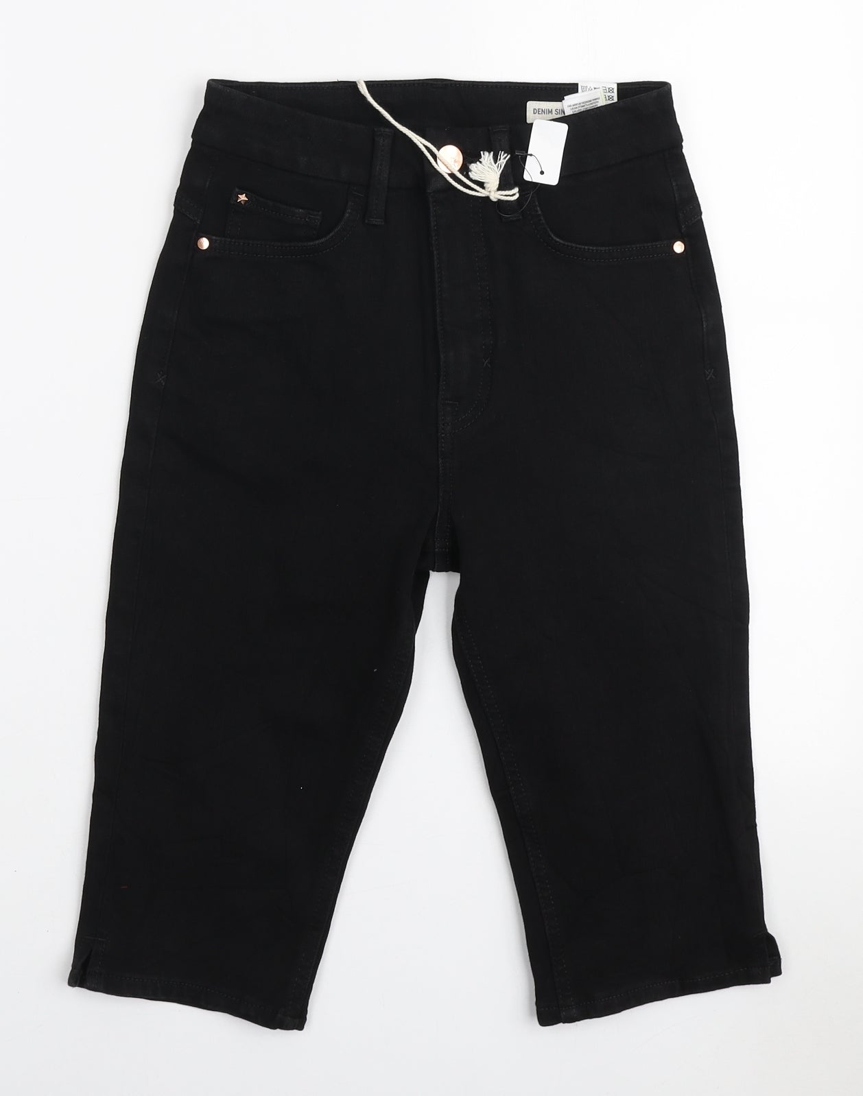 Marks and Spencer Womens Black Cotton Compression Shorts Size 6 L14 in Regular Zip