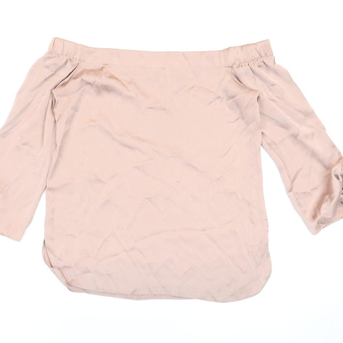 New Look Womens Beige Polyester Basic Blouse Size 6 Off the Shoulder - Metallic. Tied sleeves